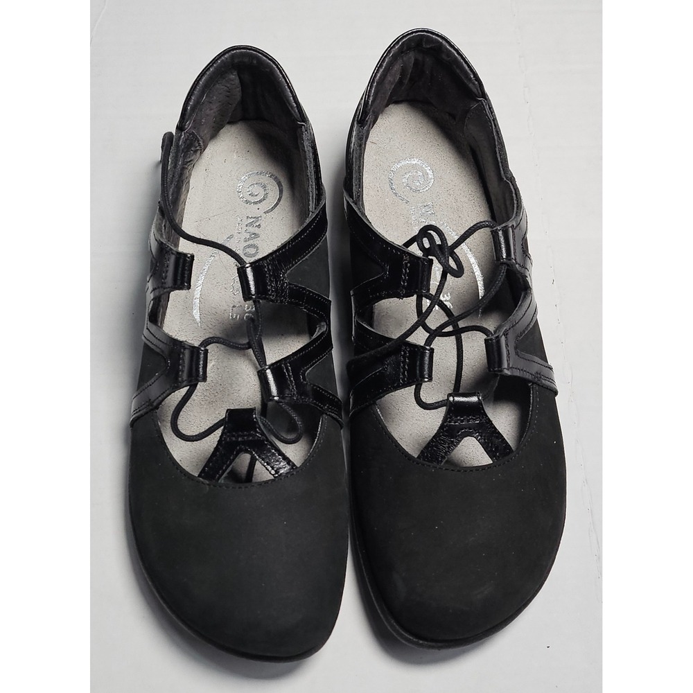 Naot Timu Black Suede Leather Comfort Flats Lace Up Shoes Womens Size 35 NEW